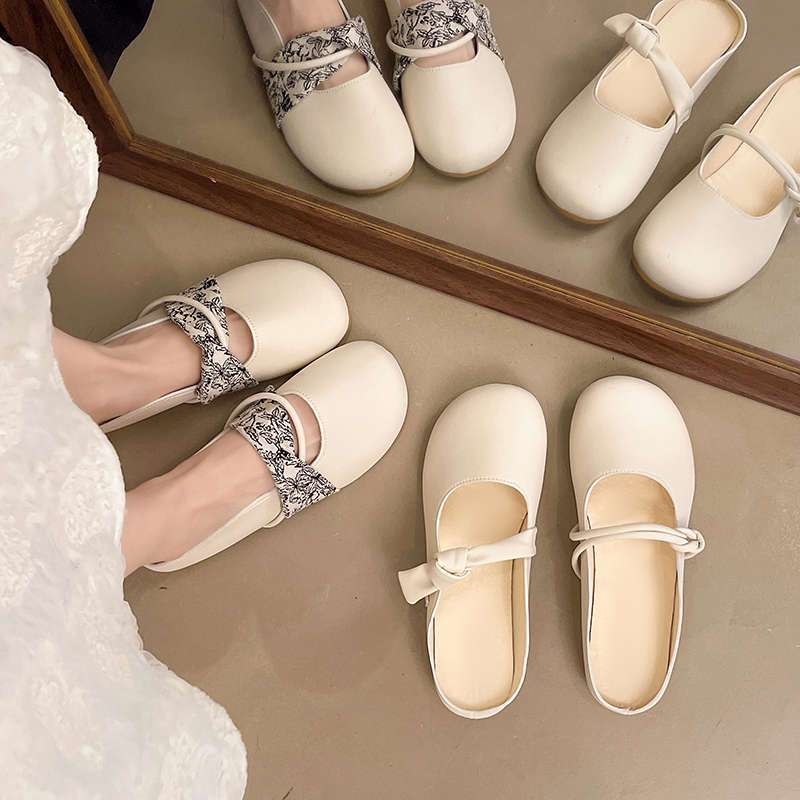 Versatile Fashion Mary Jane Evening Shoes Single Shoes French Bag Head Half Slippers Outside Wear a Pedal 2025 New Summer and Autumn