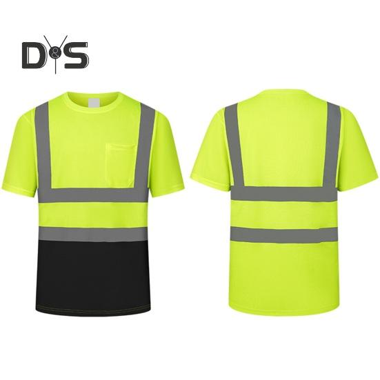 Men Reflective Clothes O-Neck Short Sleeve High Visibility T-Shirt with Mesh Panels Industrial Workwear