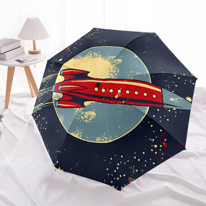 1pc Rocket Moonshot Auto Open/close, All-Season Portable Folding Umbrella for Women & Men, Travel, Everyday, Formal Events - Compact Luxury Parasol, O