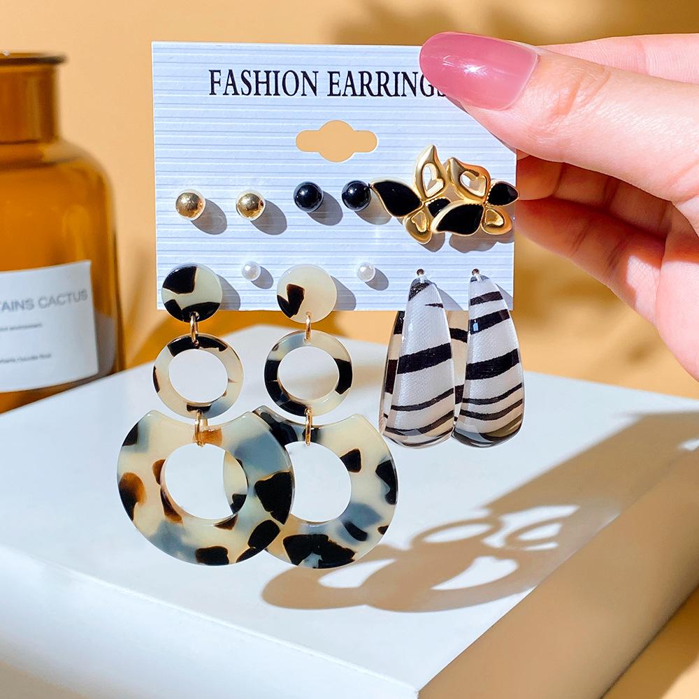 Exaggerated Shape Earrings 6-Piece Set Premium Geometric Light Luxury Earrings Earstuds Earrings Combination Jewelry Gift