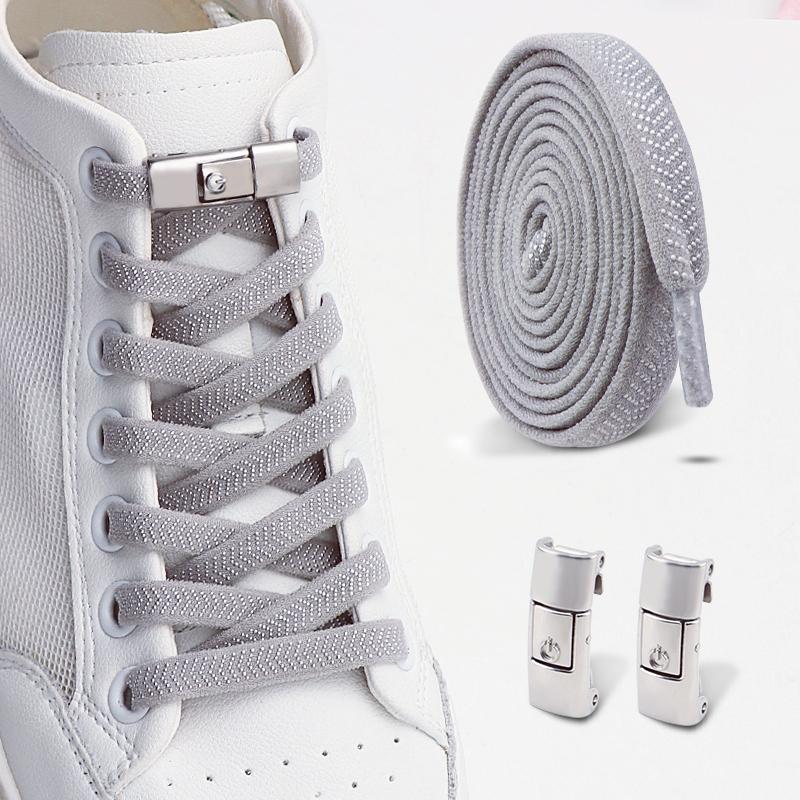 Ein-Knopf-Schnürsenkel ohne Binden, Schnellverschluss Faulenzer-Schnürsenkel, Strapazierfähige elastische Ersatzschnüre für Sneaker & Freizeitschuhe 1 Paar/2 Paare
