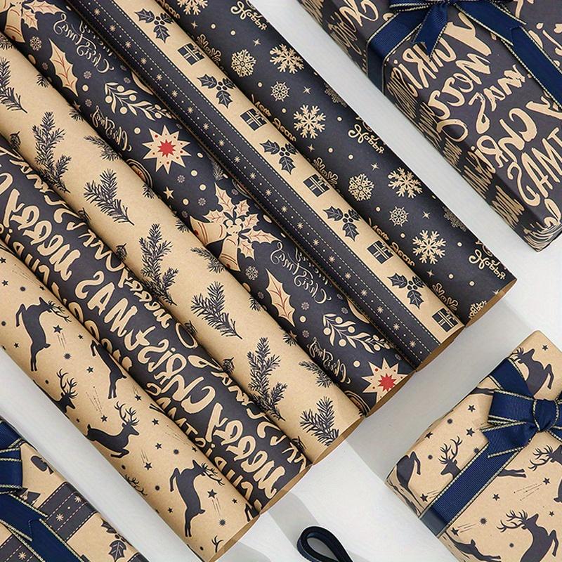 6pcs Christmas Wrapping Paper Cardboard with Geometric Design Featuring Reindeer and Snowflake Patterns Gift Packaging Set
