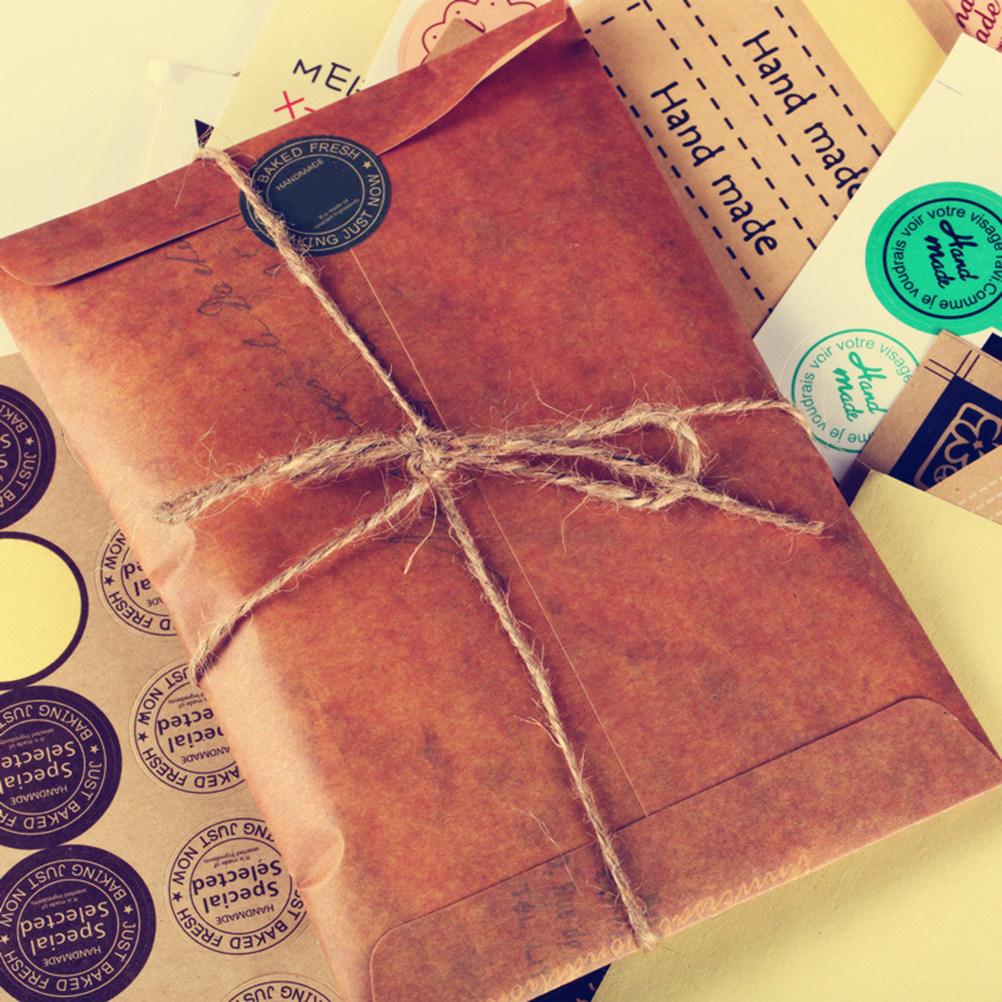 10Pcs Smooth Writing Kraft Envelopes Retro Letter Pattern Brown Storage Envelopes for Postcards Photos Gift Cards Checks