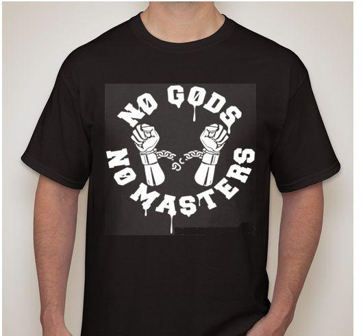 NO GODS NO MASTERS Handcuffs Slave Atheist anarchist anarchy T shirt XL