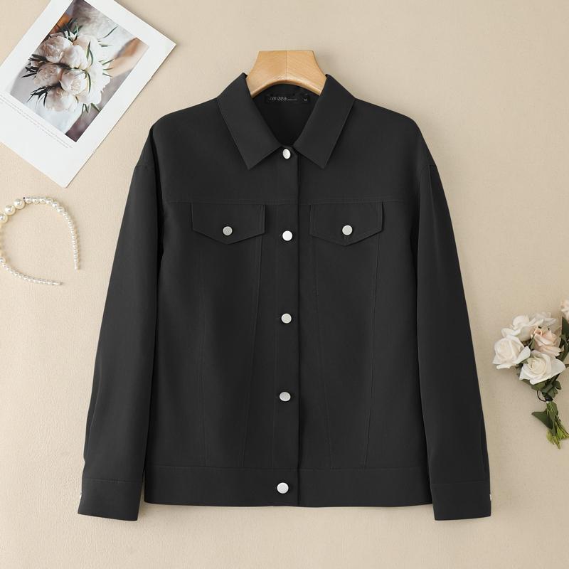 

ZANZEA Женская повседневная блузка с отложным воротником и длинными рукавами S чёрный