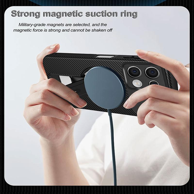 Luxury Black Carbon Fiber Anti Drop Case For Note 13 Note 14 Pro Plus Folding Stand Soft Magnetic Cover Note 13 Pro Case Note 14