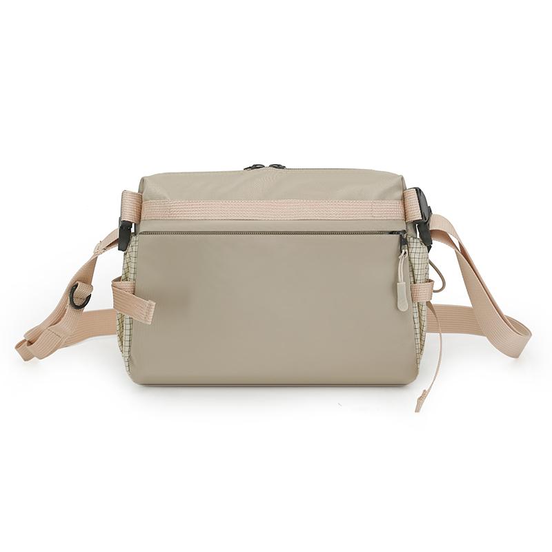 Colorblock Nylon Crossbody Bag with Grid Pattern Front Pocket Casual Sling Purse for Daily Travel