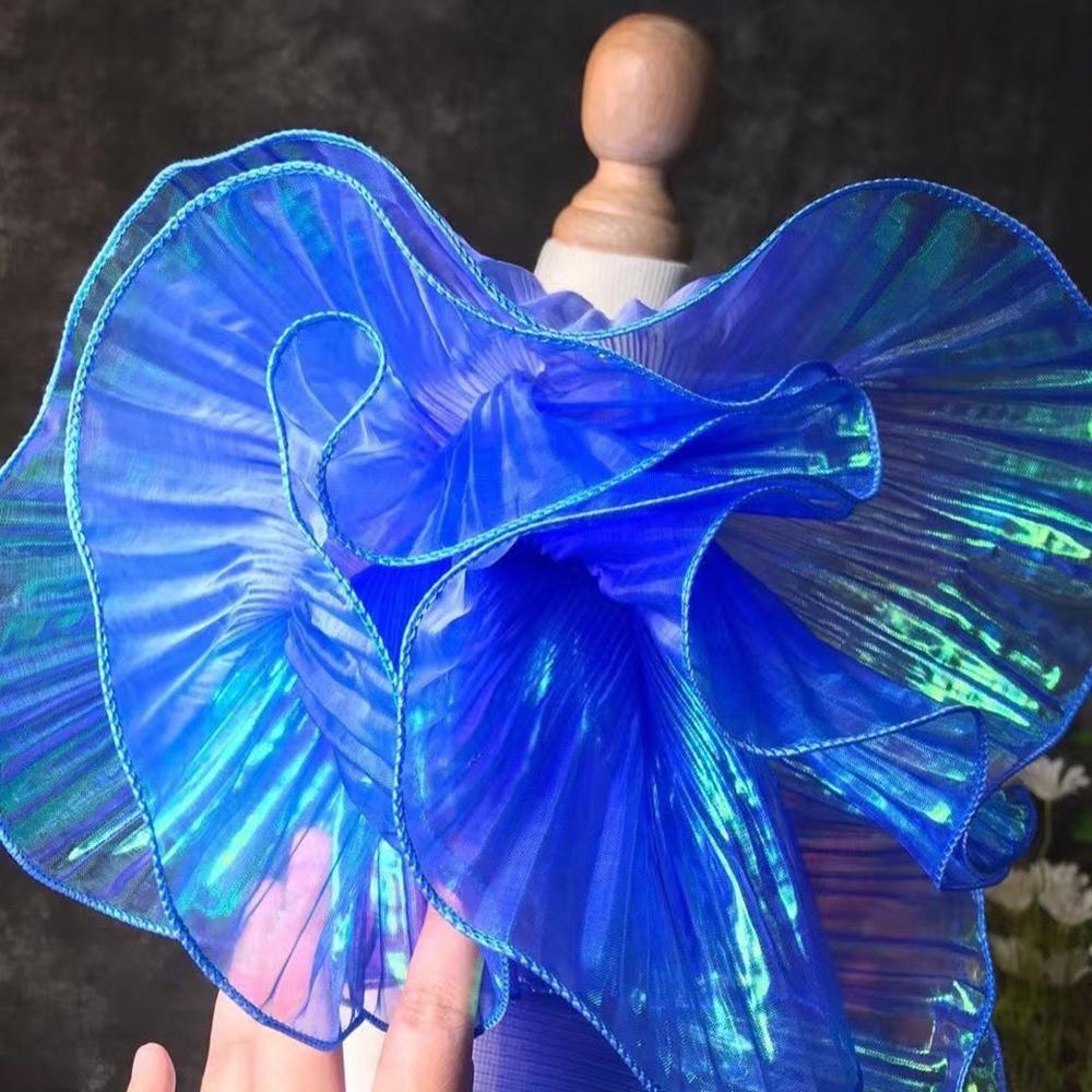 1Yard Lace Fabric Mermaid Ruffled Transparent Iridescent Laser Pleated for Wedding Sewing Costume Supply Craft
