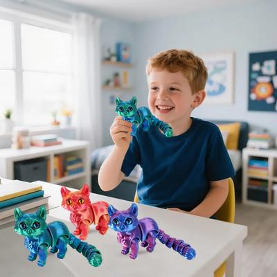 2 Stück 3D-gedruckte Katzenfigur Bewegliche Gelenke Katzenfigur Gelenkiges Tiermodell Fidget-Spielzeug Heim Büro Bücherregal Schreibtisch Dekoration Ornament