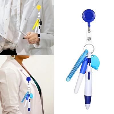5-in-1 Badges Holder with Multicolor Pen Marker and Light for Nurse Doctor Badges Reels Holder Swivel Alligator Clip