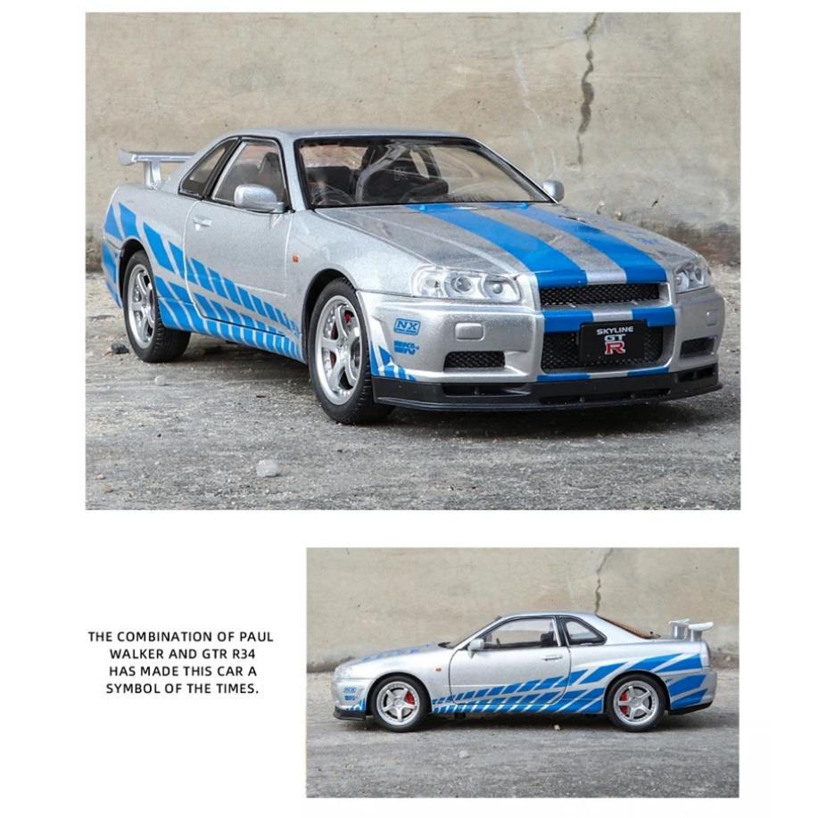 1/24 NISSAN Skyline Ares GTR GT-R R34 Alloy Sports Car Model Diecasts & Toy Racing Vehicles Car Model Sound and Light Kids Gifts