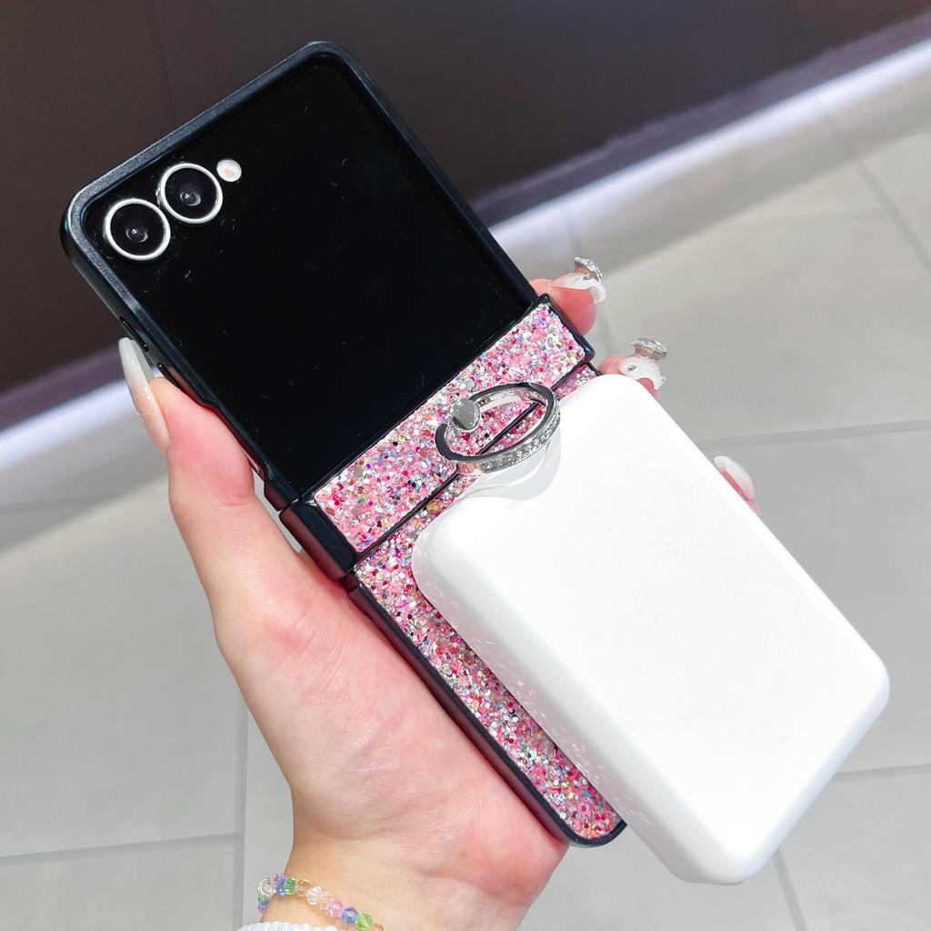For Samsung Galaxy Z Flip 7 Ring Fold Bracket Magnetic Case for Samsung Galaxy Z Flip 6 Zflip 5 Zflip4 3 Shining Glitter Cover
