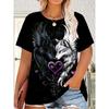 Modisches Damen Rundhals Kurzarm 3D Tier Farbdruck Tier Kurzarm Rundhals T-Shirt