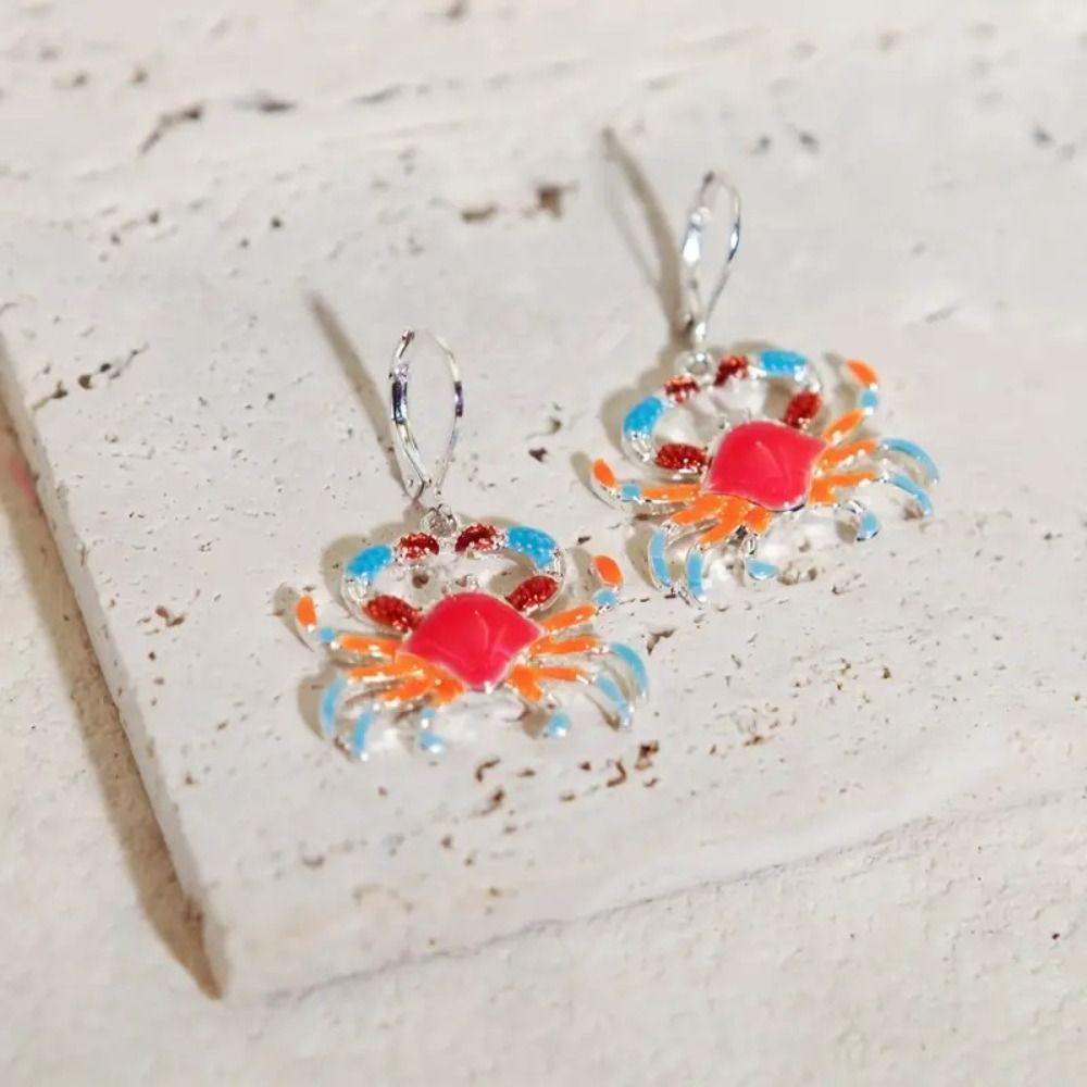 Zinc Zinc Alloy Crab Shape Drop Earrings Ethnic Style Gradient Crab Ear Buckle  Beach Resort Sea Breeze