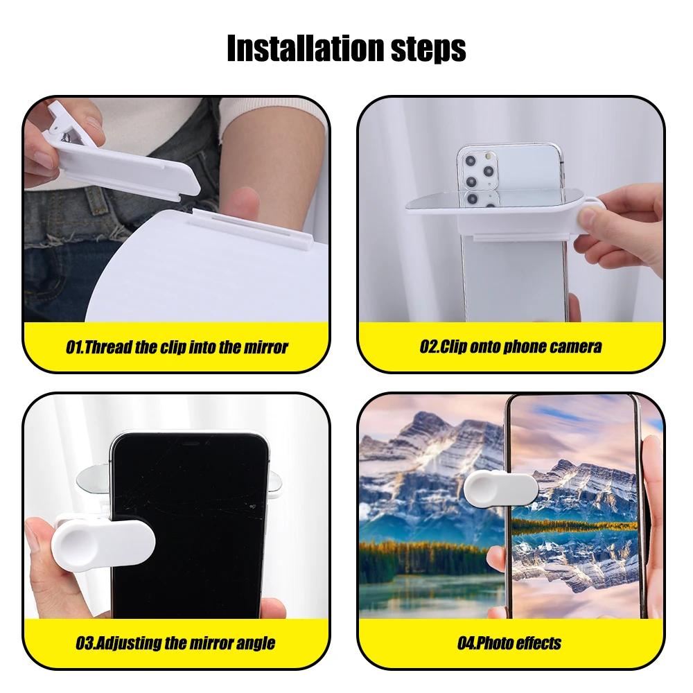 Adjustable Cellphone Photography Camera Reflection Mirror Shooting Clip Kit for Photographers Phone Reflection Camera Clip