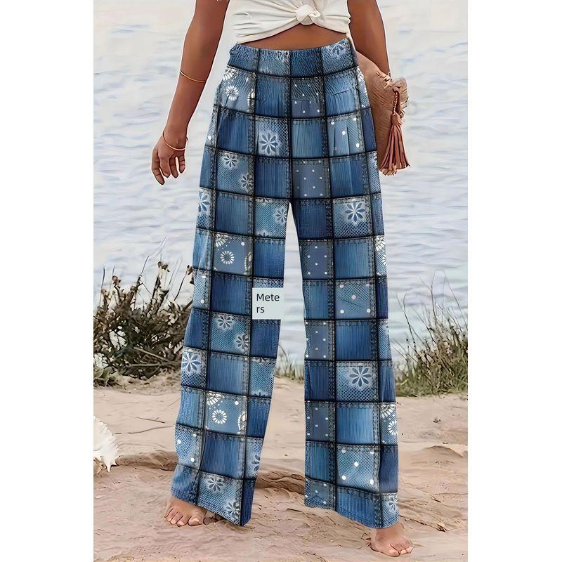 

Брюки клеш с высокой посадкой, напечатанные на 3D-принтере, 3D-принт, повседневные брюки клеш с высокой талией Blue 3XL