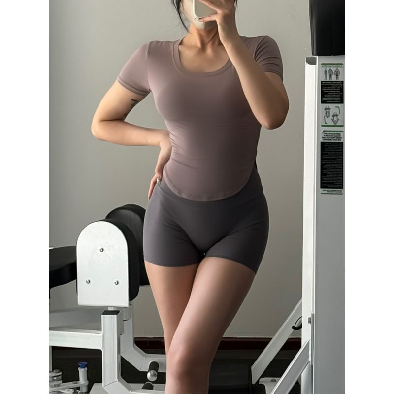 Fashion Curved Hem Fitness Short Sleeve Women's Running Sports Breathable Tops Silm Slim Looking Lightweight Yoga Clothes T-shirt