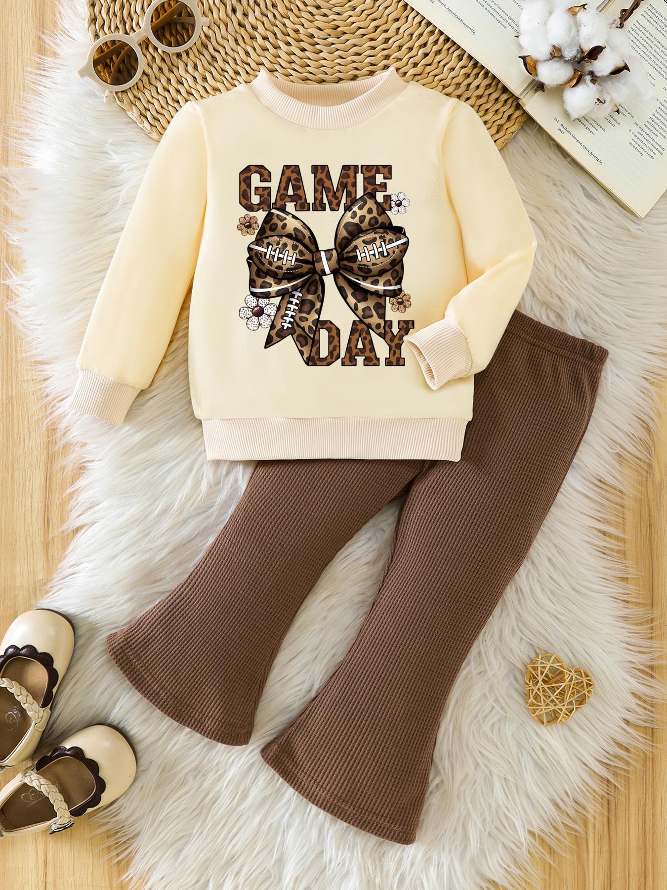 

Наряд для девочек Топы с длинным рукавом с принтом и брюки Детские комплекты одежды 9M коричневый