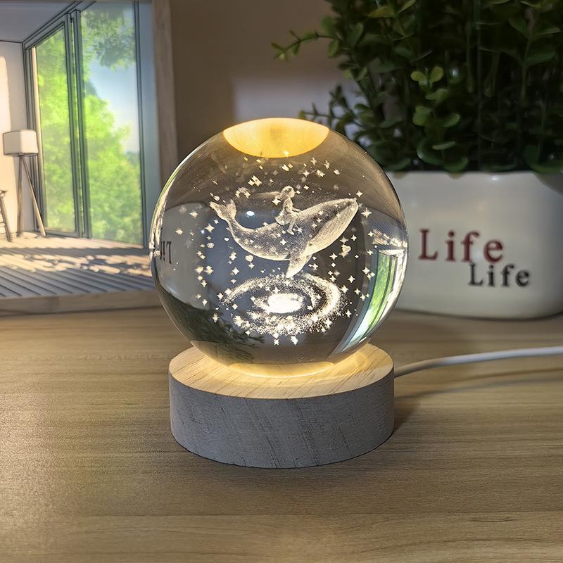 Astronaut Crystal Ball Night Light with Rotating Galaxy Carving