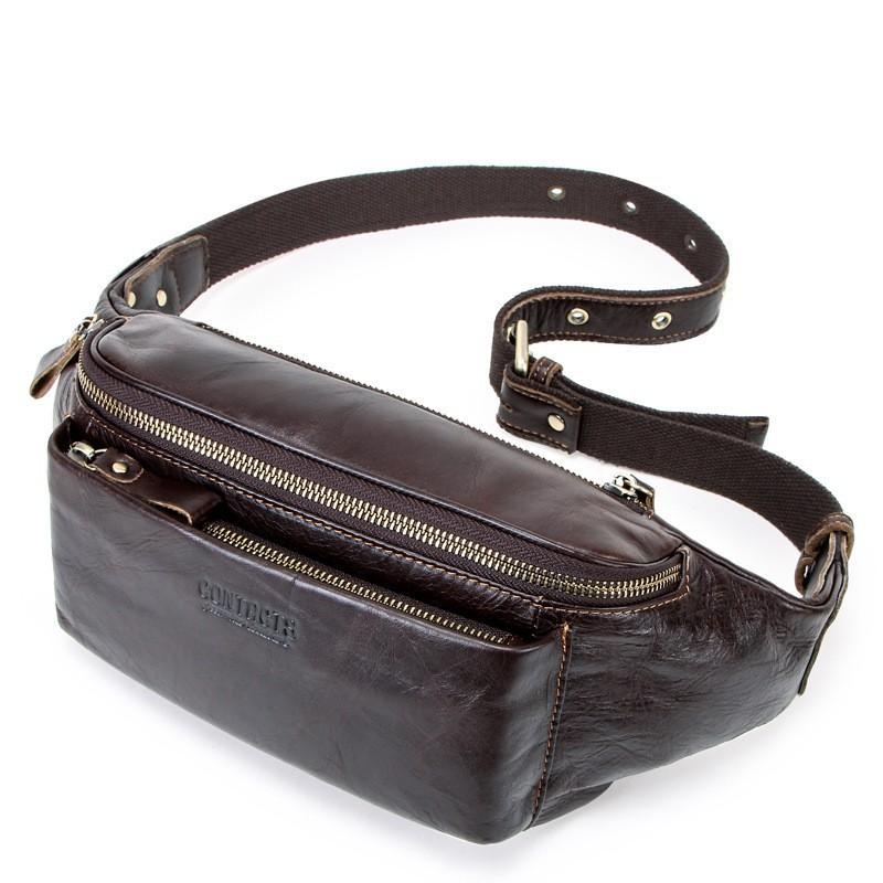 Head Layer Cowhide Men s Waist Bag Multifunctional Sports Phone Versatile Crossbody Waterproof 45x8x12 коричневый