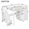 140x200 Loft Bed with Desk and Shelf, Wardrobe, Storage Stairs, USB and LED Lights, White