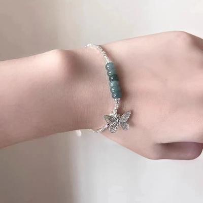 New Butterfly Broken Silver Ink Green Bracelet, Women's Style, Light Luxury, Versatile, Women's Beads, Handicrafters, and Ropes
