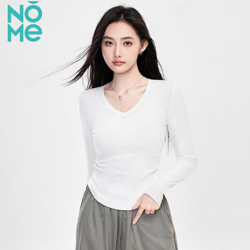 NOMENOMe Women s V-Neck Ruched Long-Sleeve Slim Fit Tee L