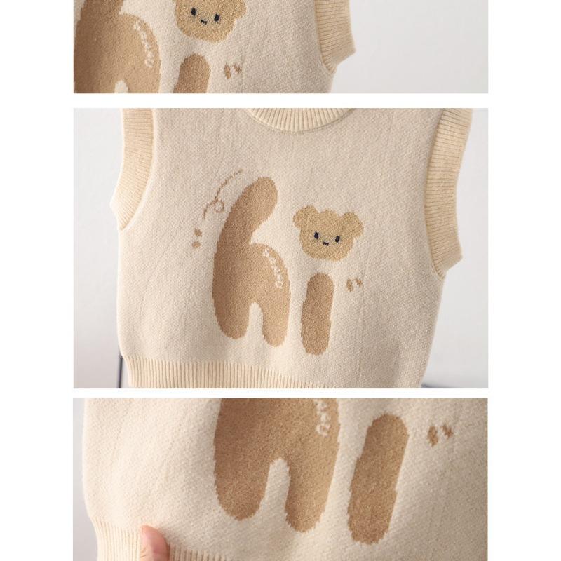 Cartoon Pattern Knit Sleeveless Vest For Infant Toddler Boys And Girls