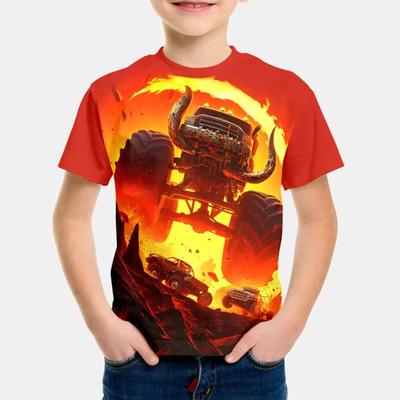 3D Print Cartoon Big-Wheel Car T-Shirt for Boys Car Lover Outdoor Kids Clothes Summer Short Sleeve Boy Clothing Child Top