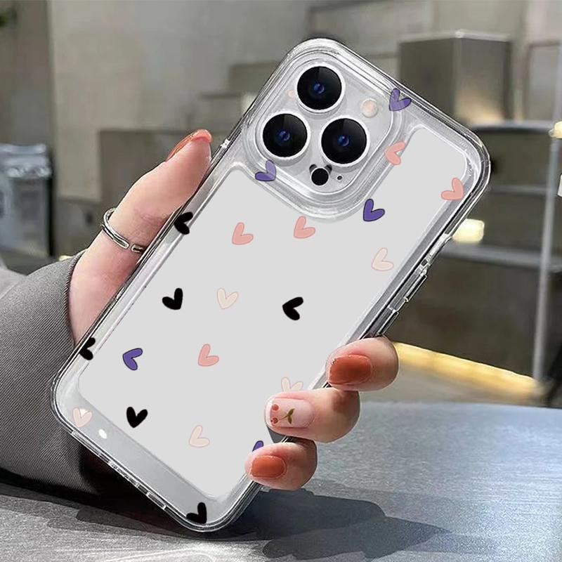 Mini Love Hearts Stars Pattern Case For iPhone 17 Pro Max Coque iPhone 16 15 14 13 12 Pro Max 11 Clear TPU Silicone Soft Cover