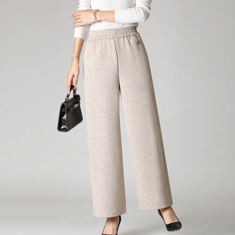 Extra-Size Women's Plus Velvet Wide-Leg Pants for Autumn and Winter, Middle-Aged and Elderly