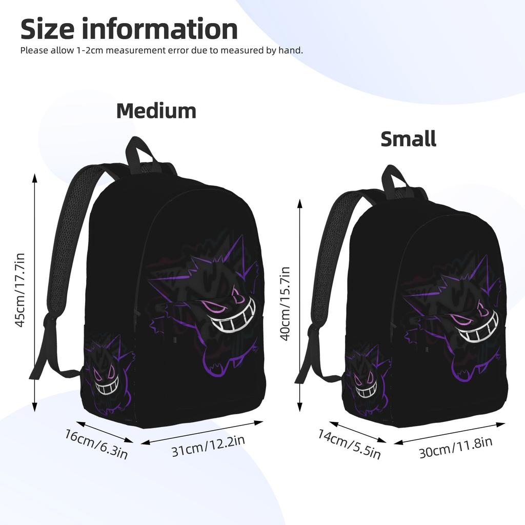 Fashion Pokemon Gengar Backpack Mochilas Super Quality Office Work Zipper Closure Rucksack