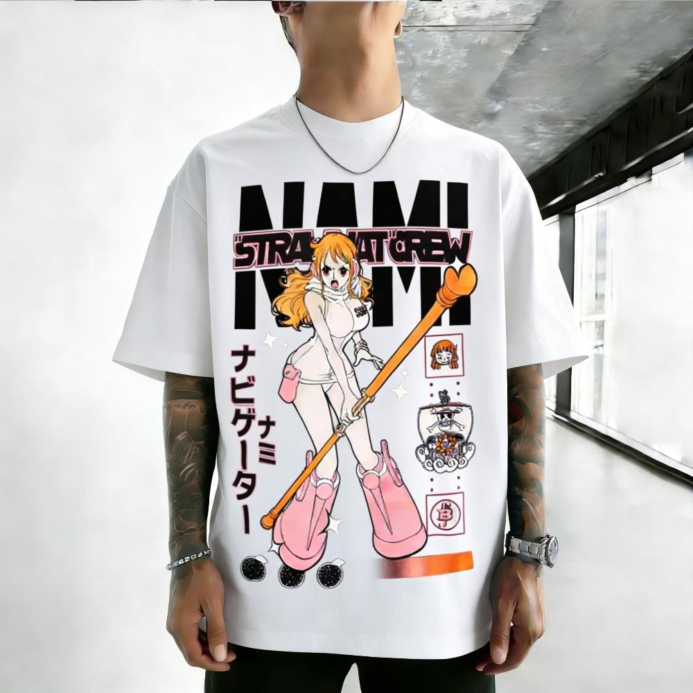 Unisex Cotton T-Shirt ONE PIECE Nami 2026 Summer New Harajuku Anime Print Large Loose Fit Family Short Sleeve T-Shirt