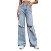 Women's High Waist Wide Leg Distressed Denim Jeans - European & American Fashion