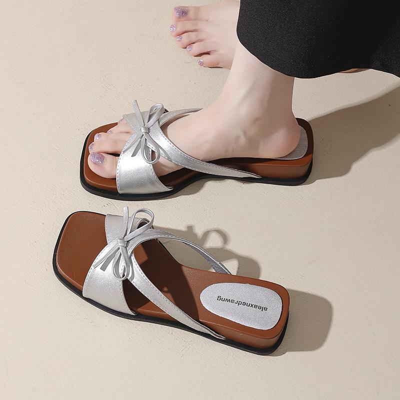Slippers Summer New Bottom Cool Female Retro Outer Wear Thick Korean Butterfly Open-toed Fairy Style Fashion Festival Slope Heel Slippers
