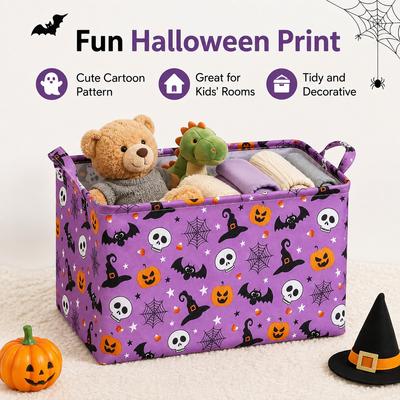 Halloween Storage Basket, Large Capacity Foldable Toy Storage Box With Handle Multifunctional Canvas Clothes Storage Basket