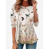 Women's Casual T-shirt 3D Printed  Flower Print Round Neck Retro Elegant Long Sleeves Women's Fashion Pullover Long Sleeve Tops