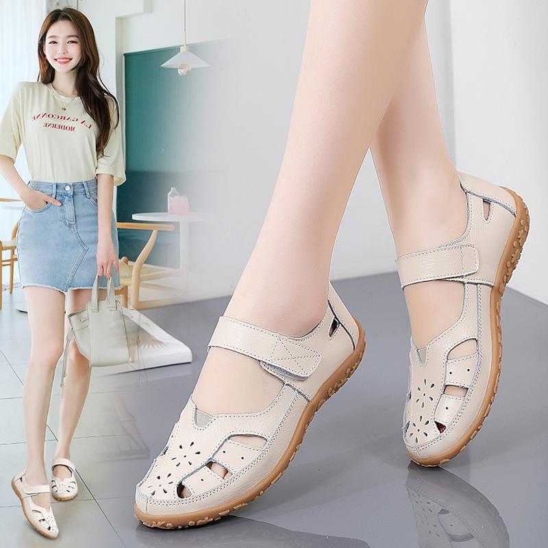 

Женские сандалии, летние базовые пляжные дышащие туфли Мэри Джейн на плоской подошве, повседневные мягкие прогулочные сандалии с закрытым носком 43