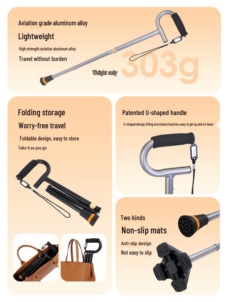 Adjustable Foldable Aluminum Cane with Anti-slip Design for Seniors and Disabled