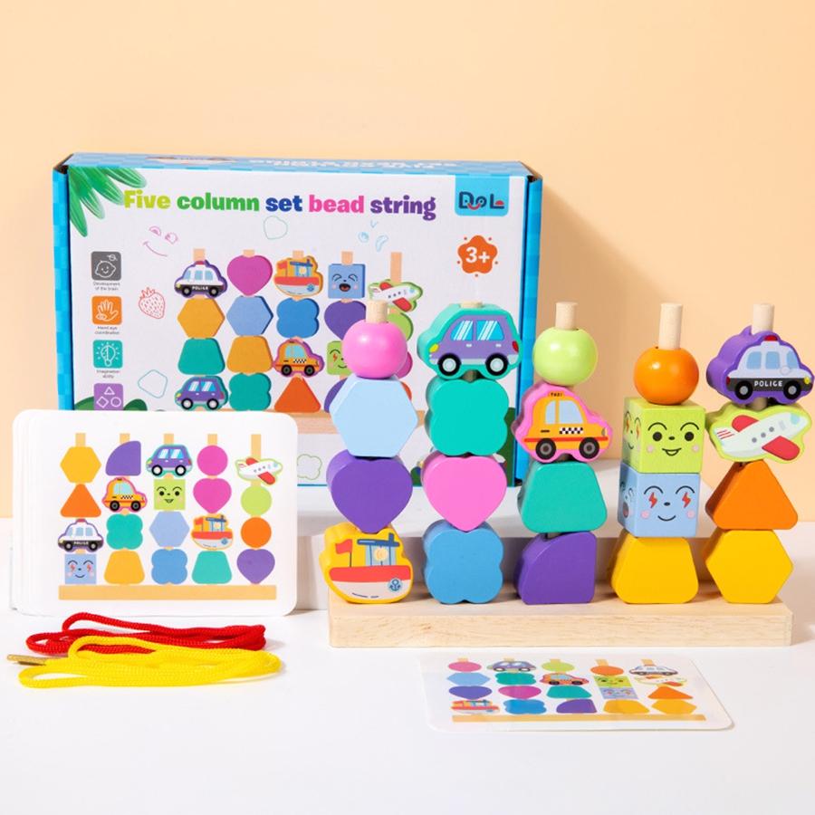Wooden Sorting Stacking Games Beads Sequencing Toy Montessori Shape Matching Kids Geometric Shapes Awareness Gift for Christmas