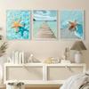 3pcs Modern Blue Beach & Starfish Canvas Art Prints - Frameless 2D Wall Decor for Living Room, Ocean Sunset & Tropical Scenes, P