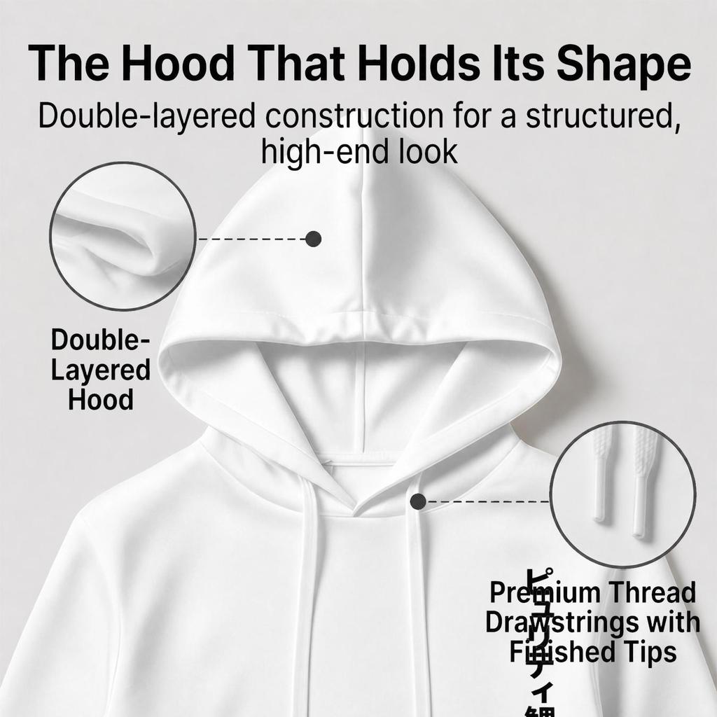 Men's Japanese Design 2D Graphic Hoodie, Breathable Soft Fabric, Minimal Front, Casual Daily Wear, Ideal for Halloween