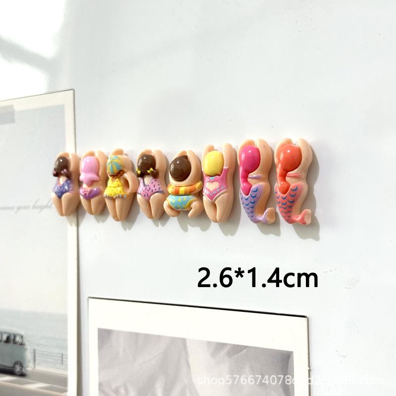 6/11pcs Cute Beach Girl Mermaid Fridge Magnets Set Resin Swimsuit Bikini Refrigerator Stickers Summer Decor Kitchen Photo Wall
