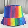 Women Men Bucket Hat Rainbow Color-block Hat Reversible Wearable Basin Hat Summer Outdoor Hat Fashion Colorful Fisherman Hat