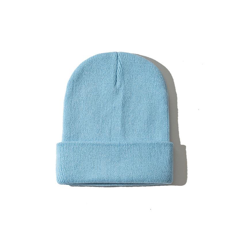 Autumn Winter Warm Hats Small Batch 3D Embroidery Solid Color Plain Knitted Hats with Heat Transfer Printing Processing