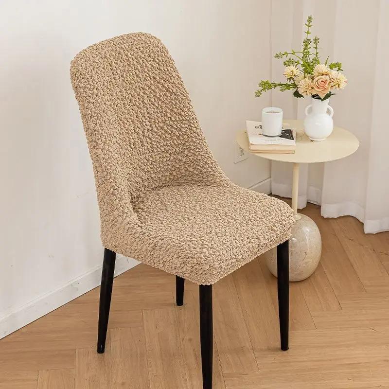 1pc Large Curved Elastic Chair Cover Chair Cover Wrinkled Fabric Dining Chair Seat Cover Light Luxury and High-end Feeling