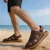 Sandales pour Hommes Respirantes Cuir Creux Bout Fermé Anti-Odeur Nouvelles Semelles Souples Antidérapantes Résistantes à l'Usure Chaussures d'Extérieur pour Plage pour Adolescent
