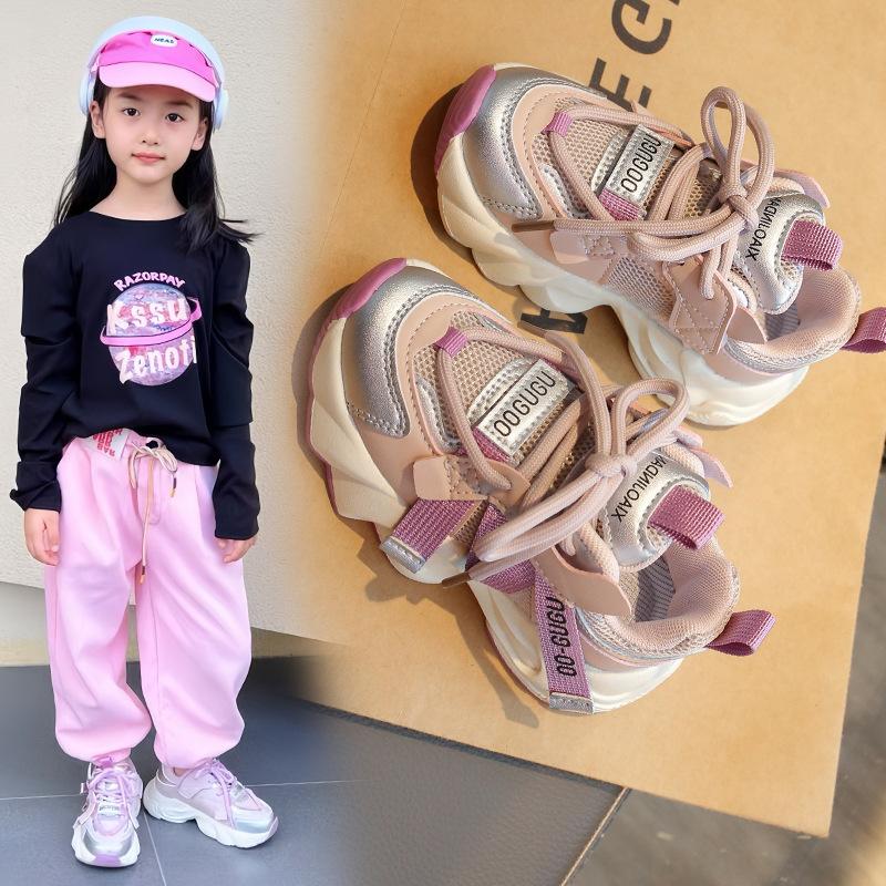 Girls Sports Shoes Children's Breathable Dad Shoes 2025 Spring and Autumn New Mesh Running Shoes Girls Fashion Casual Shoes