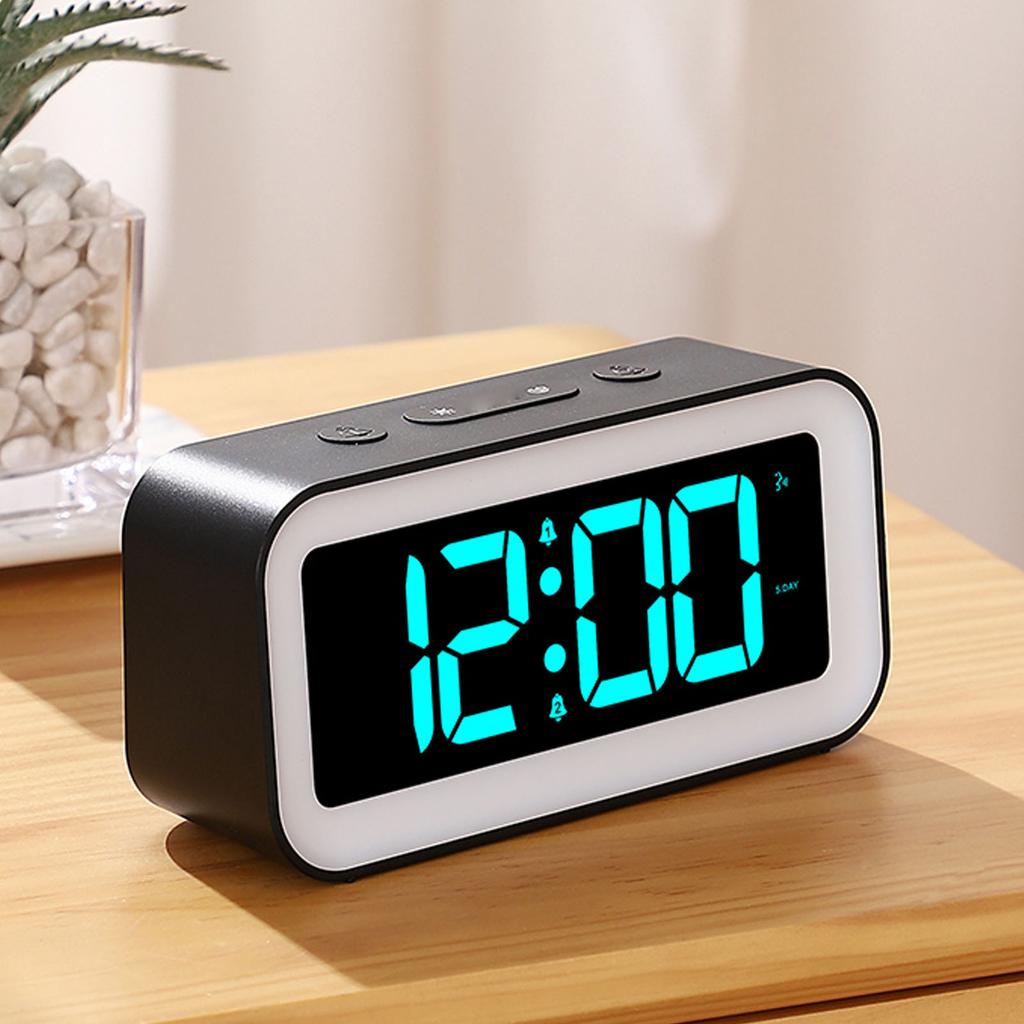 Digital Dual Clock Dimmable RGB Volume Weekday Weekend Mode 12 24Hr with Snooze Compact for Bedroom Bedside Tabletop