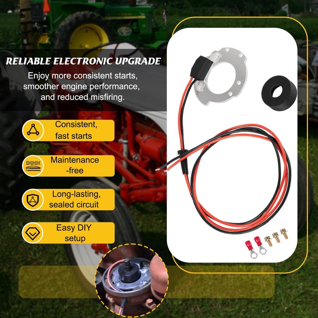 1244A Electronic Ignition Conversion Kit Replacement for Ford 4-Cylinder Tractors for Jubilee 500 600 700 800 Series, 12V Negative Ground, Side Mount